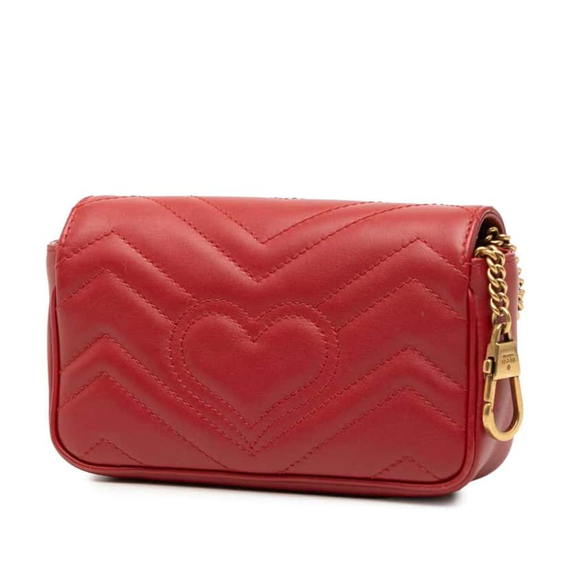 Gucci Mini GG Marmont Matelasse Leather Flap Crossbody Red Leather Very good condition - Back View