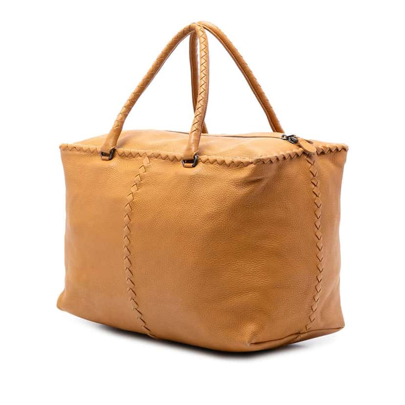 Bottega Veneta Intrecciato Trimmed Cervo Tote Brown Leather Very good condition - Back View