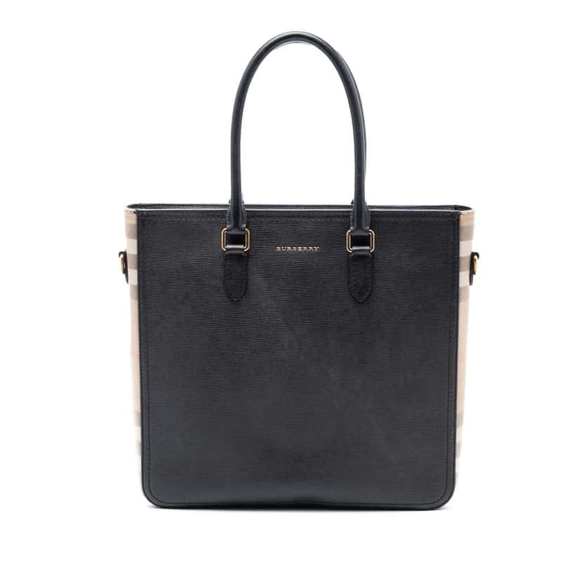 Burberry Leather and Mega Check Canvas Banwell Tote Black Leather Very good condition - Front View