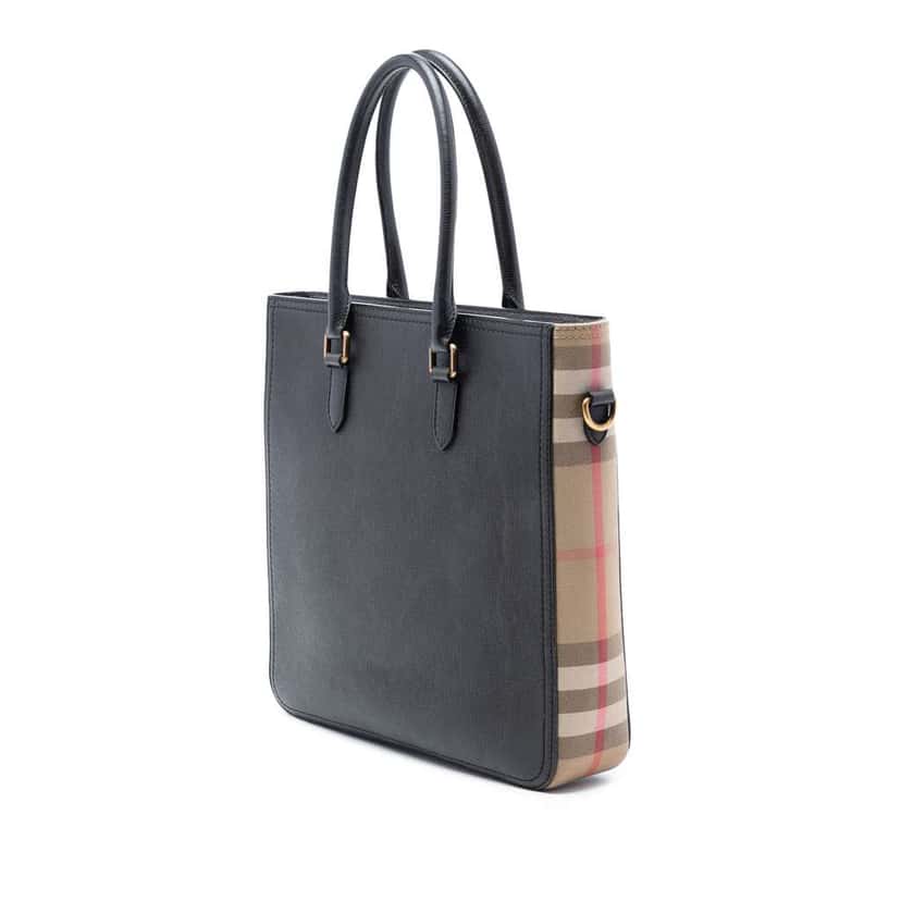 Burberry Leather and Mega Check Canvas Banwell Tote Black Leather Very good condition - Back View