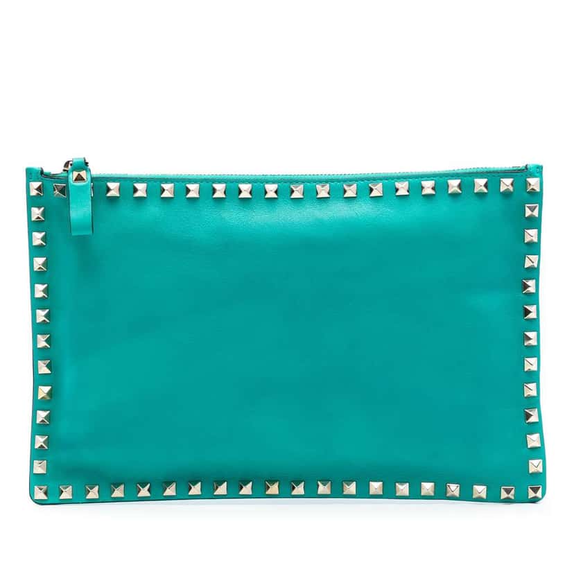 Valentino Leather Rockstud Clutch Blue Leather Very good condition - Front View