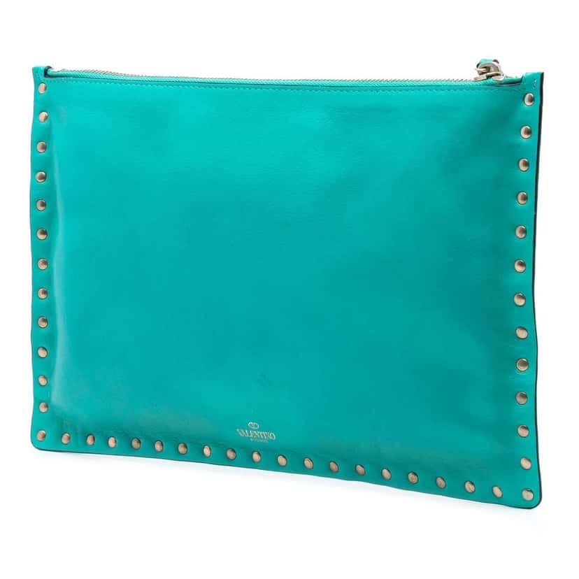Valentino Leather Rockstud Clutch Blue Leather Very good condition - Back View