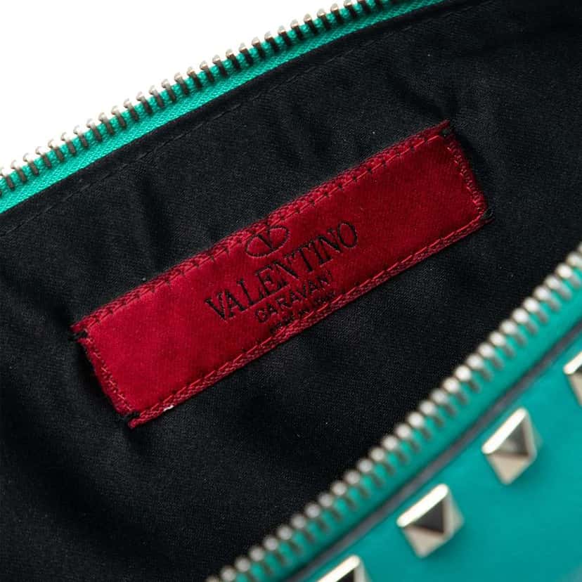 Valentino Leather Rockstud Clutch Blue Leather Very good condition - Box View