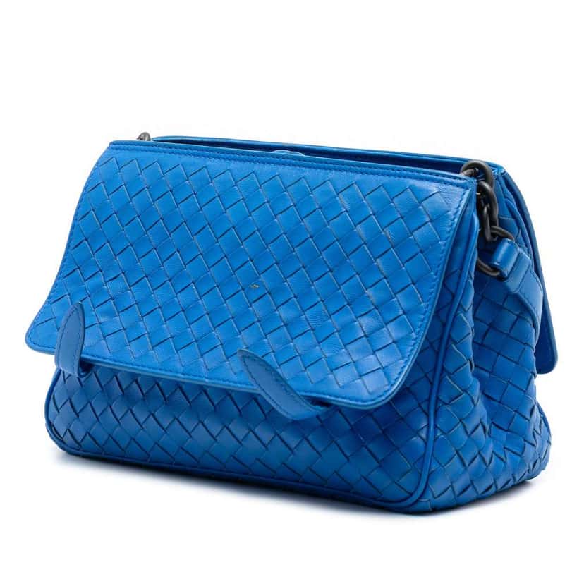 Bottega Veneta Nappa Intrecciato Messenger Bag Blue Leather Very good condition - Back View