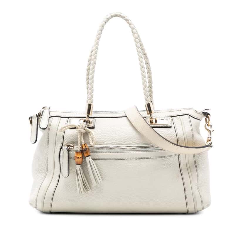 Gucci Pebbled Calfskin Bella Satchel White Leather Very good condition - Front View