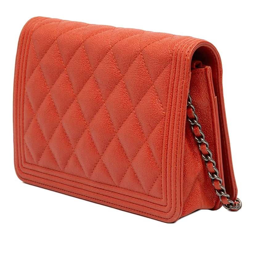 Chanel Quilted Caviar Boy Wallet on Chain Orange Leather Very good condition - Back View