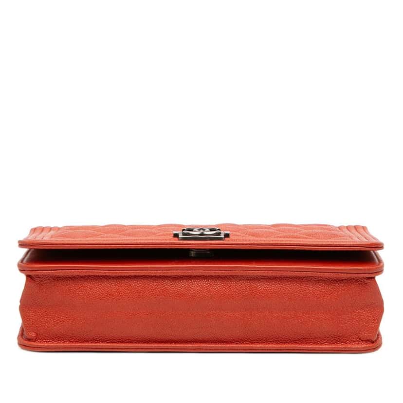 Chanel Quilted Caviar Boy Wallet on Chain Orange Leather Very good condition - Inside View