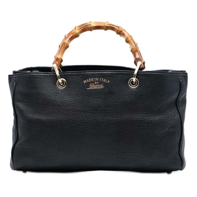 Gucci Medium Calfskin Bamboo Shopper Satchel Black Leather Very good condition - Front View