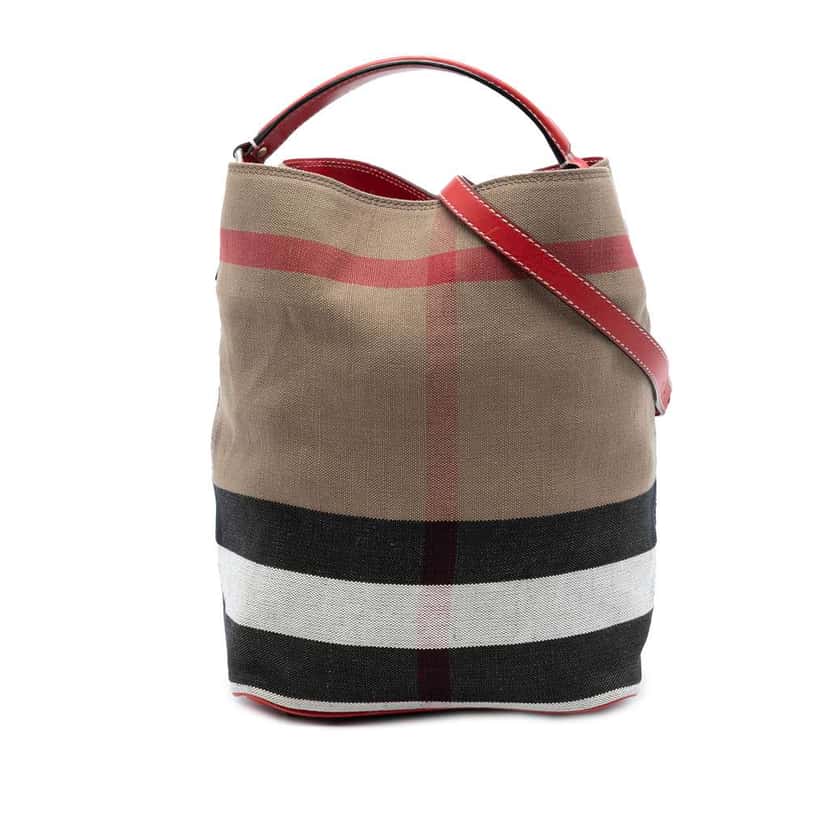 Burberry Medium Mega Check Canvas Ashby Bucket Bag Brown Canvas Very good condition - Front View