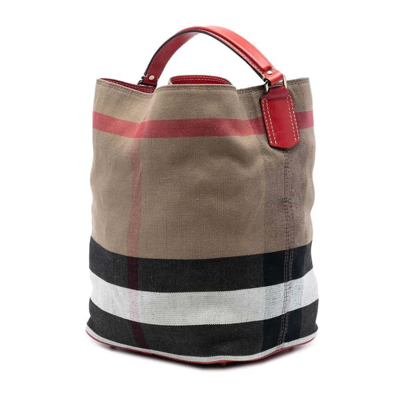Burberry Medium Mega Check Canvas Ashby Bucket Bag Brown Canvas Very good condition - Back View