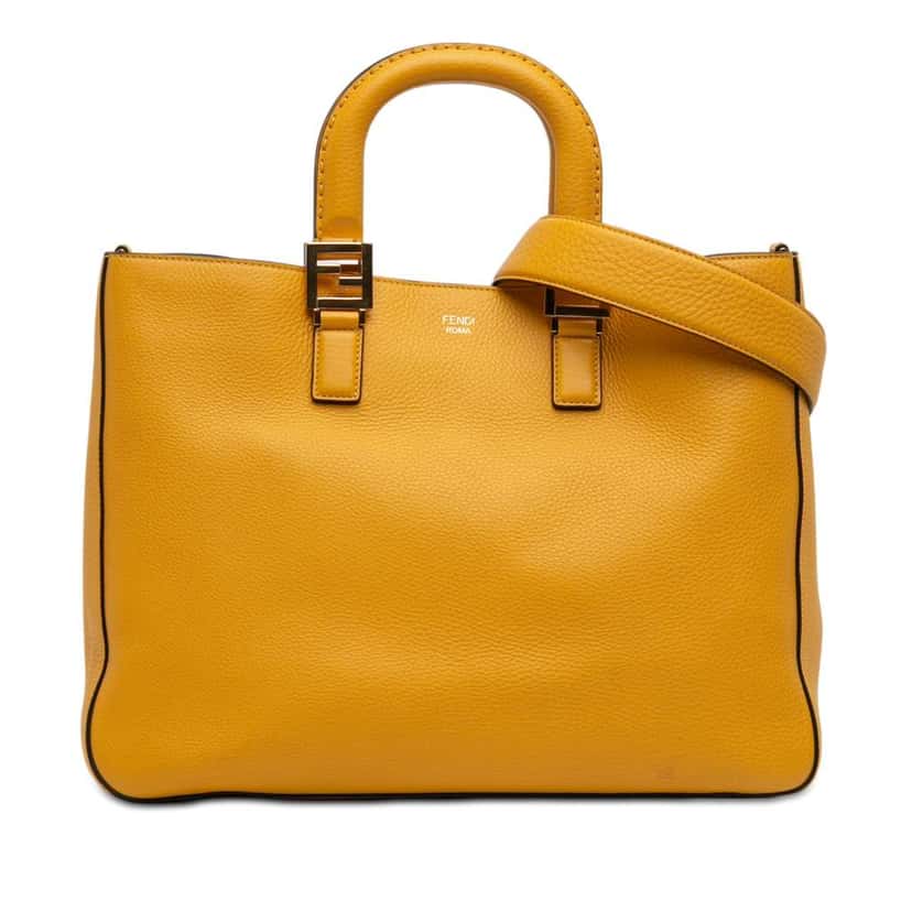 Fendi Medium Leather Selleria FF Tote Yellow Leather Good condition - Front View