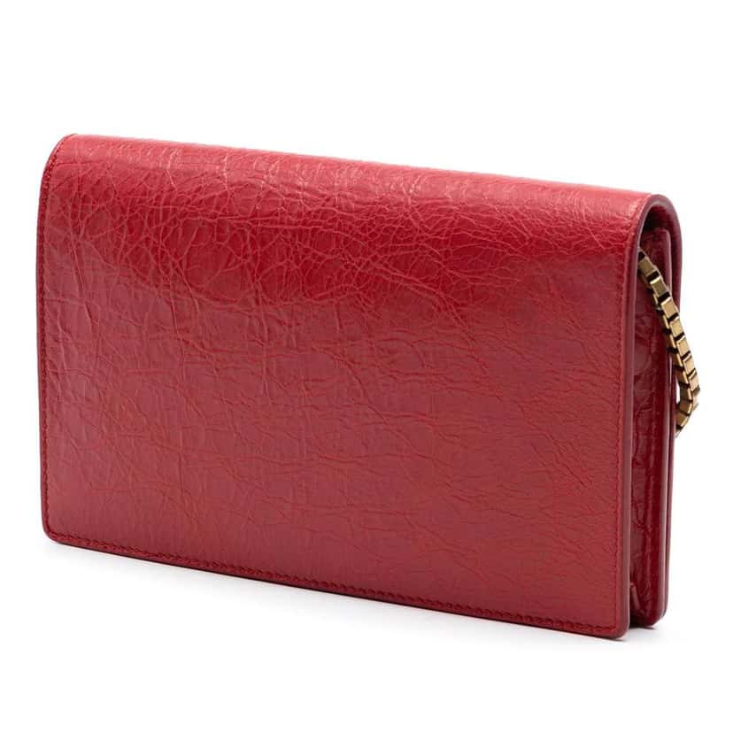 Balenciaga Lambskin Motocross Metallic Edge Wallet on Chain Red Leather Very good condition - Back View