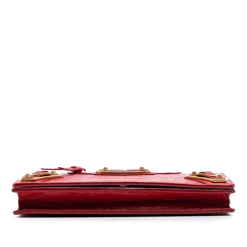 Balenciaga Lambskin Motocross Metallic Edge Wallet on Chain Red Leather Very good condition - Inside View