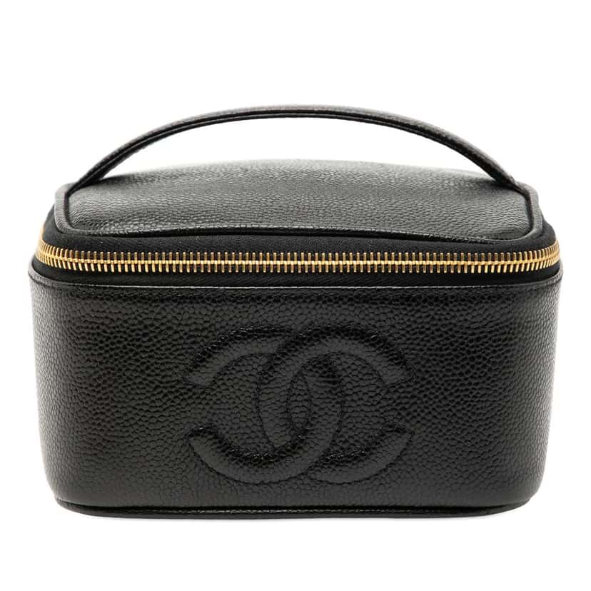 Chanel CC Caviar Vanity Case Black Leather Very good condition - Front View