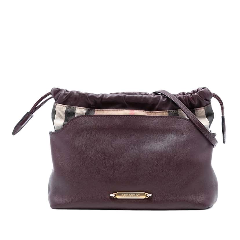 Burberry House Check Canvas and Calfskin Little Crush Crossbody Red Leather Very good condition - Front View