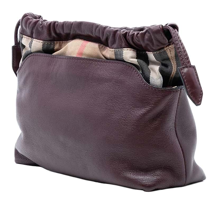 Burberry House Check Canvas and Calfskin Little Crush Crossbody Red Leather Very good condition - Back View