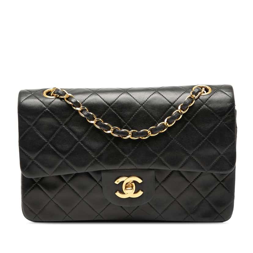 Chanel Small Classic Lambskin Double Flap Black Leather Very good condition - Front View