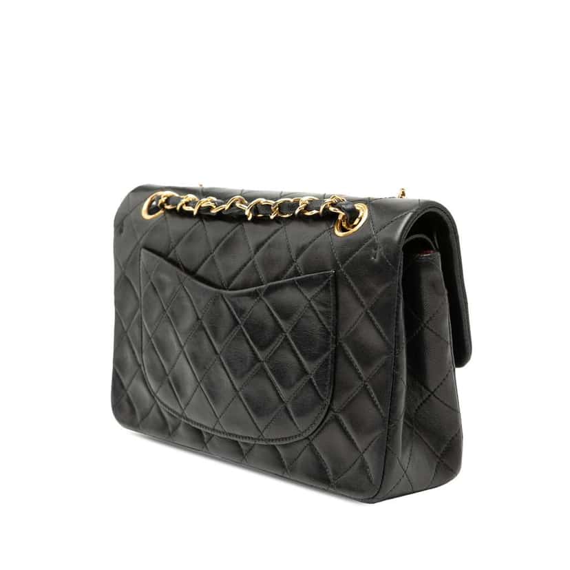 Chanel Small Classic Lambskin Double Flap Black Leather Very good condition - Back View