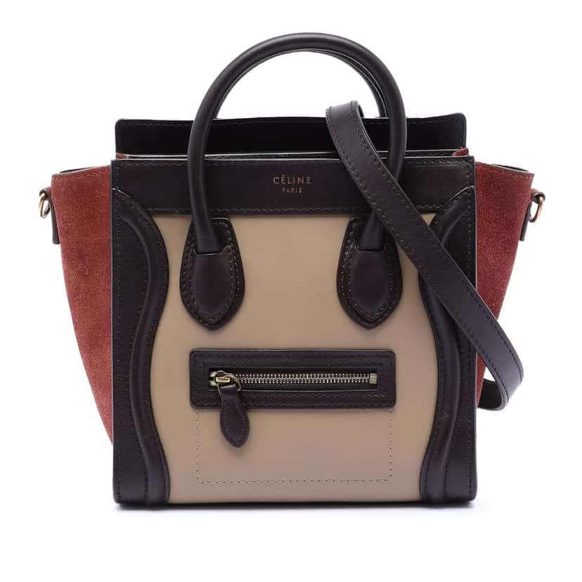 Celine Nano Tricolor Calfskin and Suede Luggage Tote Brown Leather Good condition - Front View