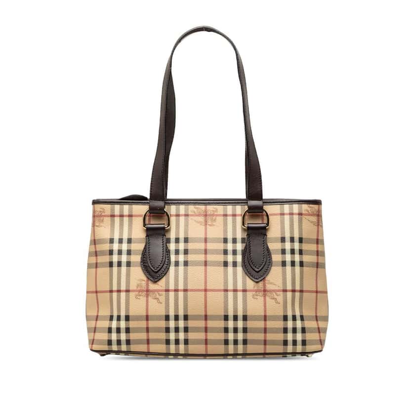 Burberry Haymarket Check Coated Canvas Tote Brown Canvas Good condition - Front View