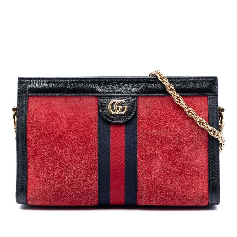 Gucci Small Suede Ophidia Chain Crossbody Red Leather Very good condition - Front View
