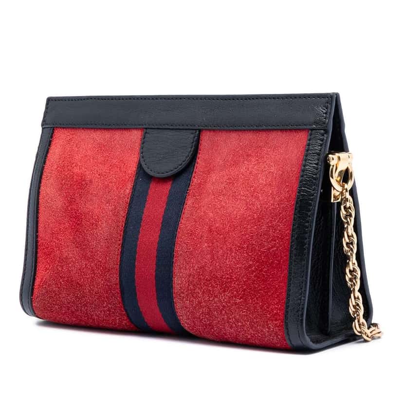 Gucci Small Suede Ophidia Chain Crossbody Red Leather Very good condition - Back View
