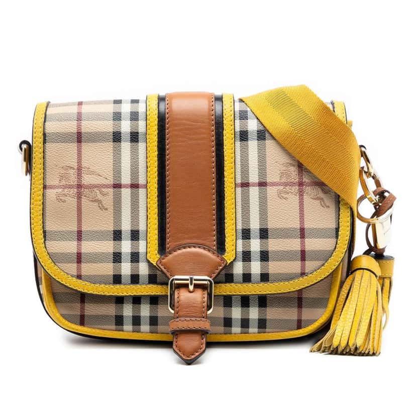 Burberry Haymarket Check Coated Canvas and Leather Buckle Flap Brown Canvas Good condition - Front View