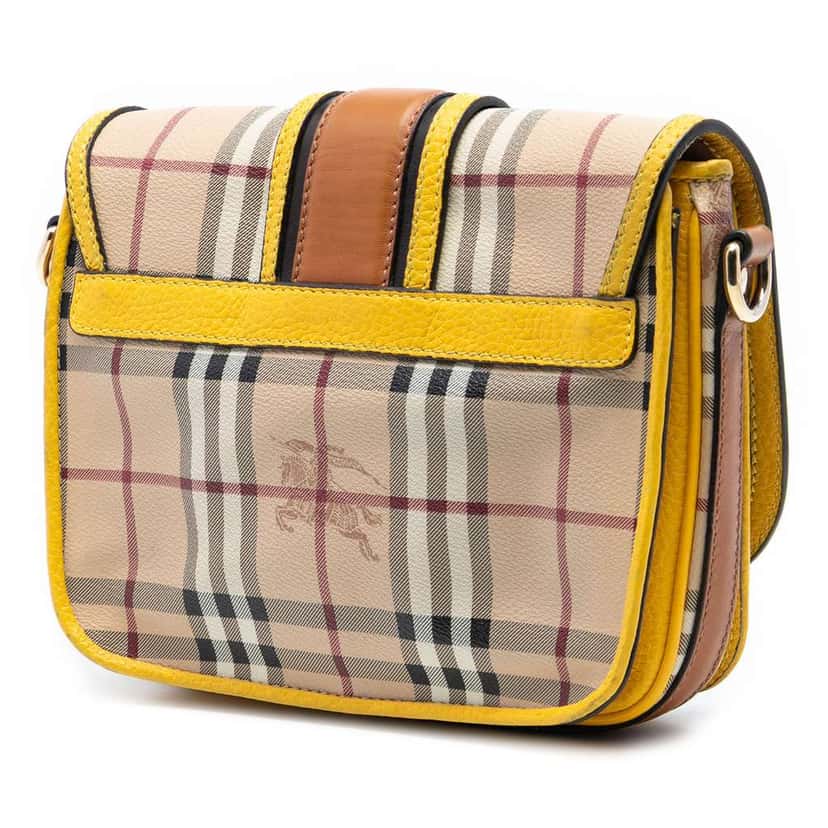 Burberry Haymarket Check Coated Canvas and Leather Buckle Flap Brown Canvas Good condition - Back View