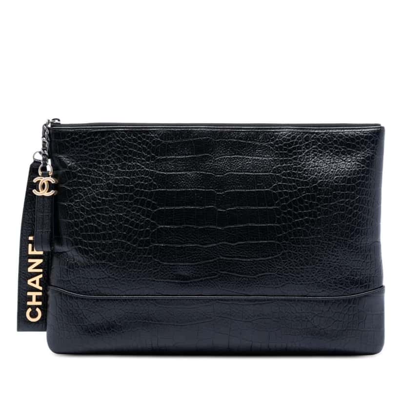 Chanel Medium Croc Embossed Calfskin Gabrielle Cosmetic Case Black Leather Very good condition - Front View