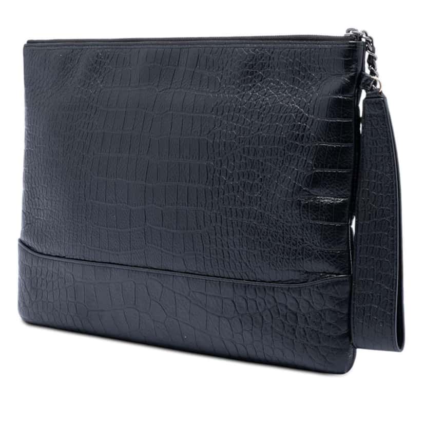 Chanel Medium Croc Embossed Calfskin Gabrielle Cosmetic Case Black Leather Very good condition - Back View