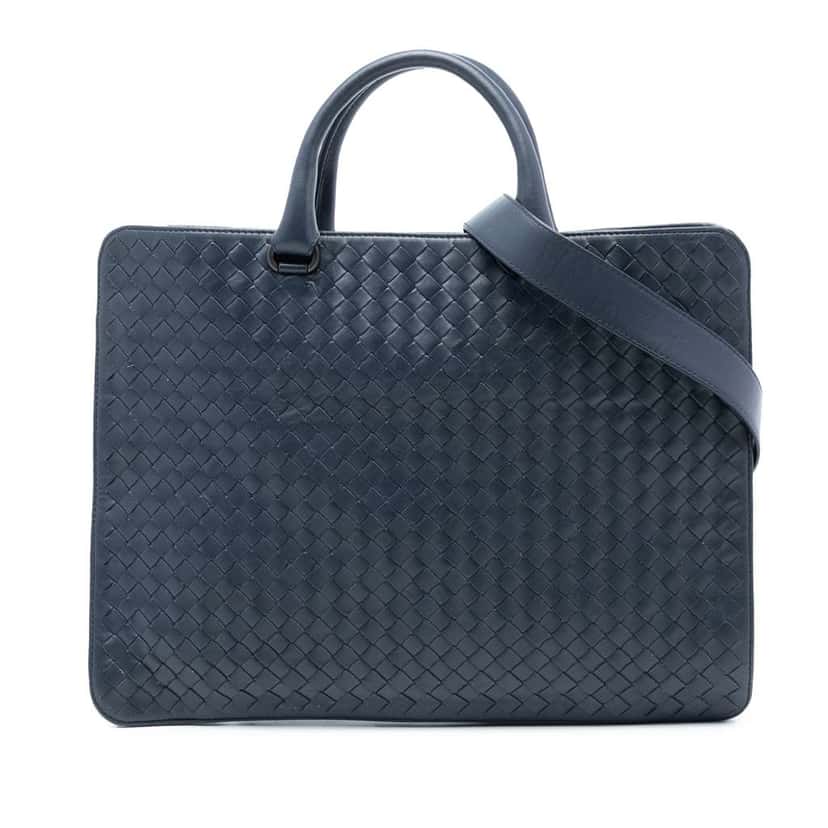 Bottega Veneta Nappa Intrecciato Business Bag Blue Leather Good condition - Front View
