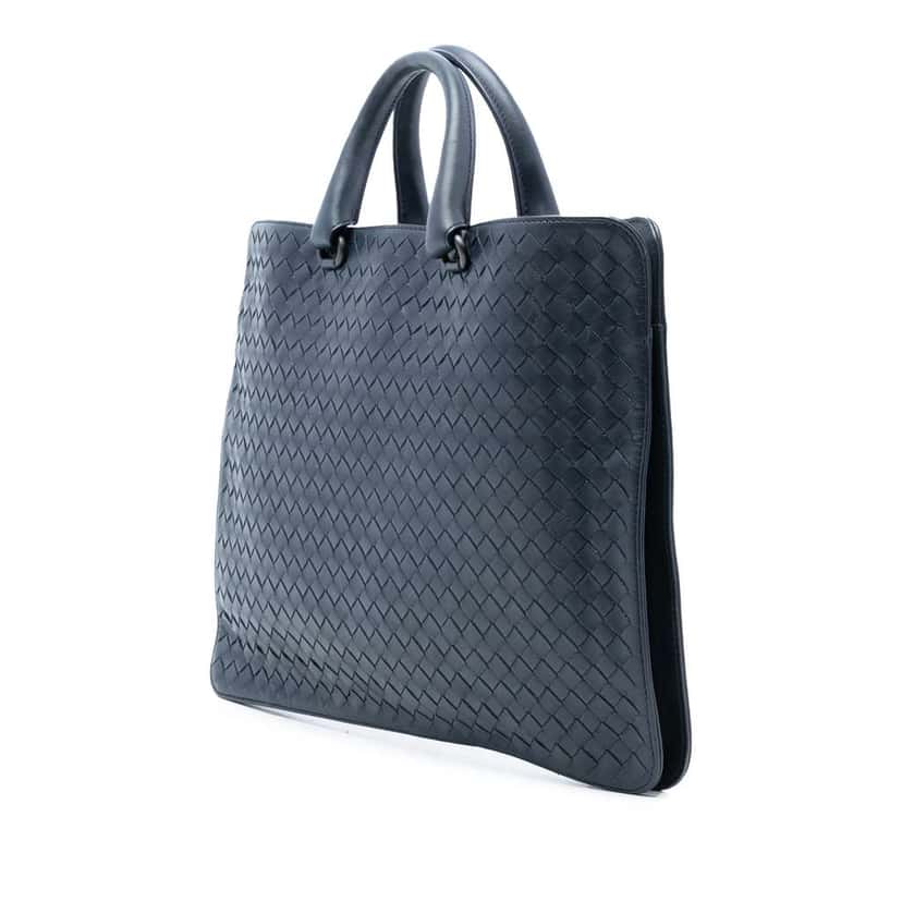 Bottega Veneta Nappa Intrecciato Business Bag Blue Leather Good condition - Back View
