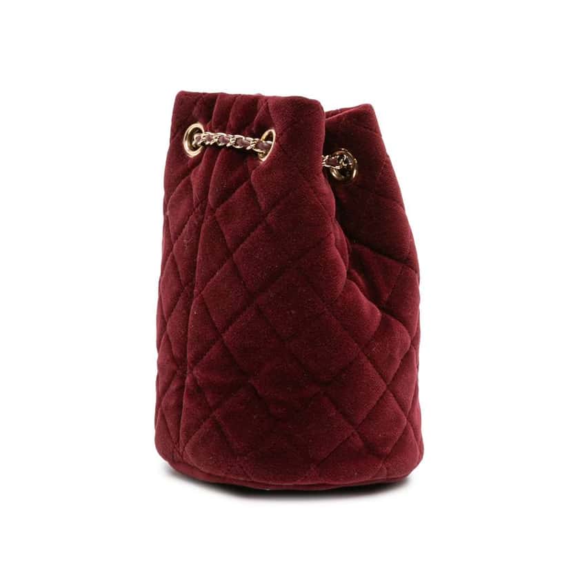 Chanel Mini Velvet Crystal Pearl Crush Bucket Bag Red Velvet Very good condition - Back View