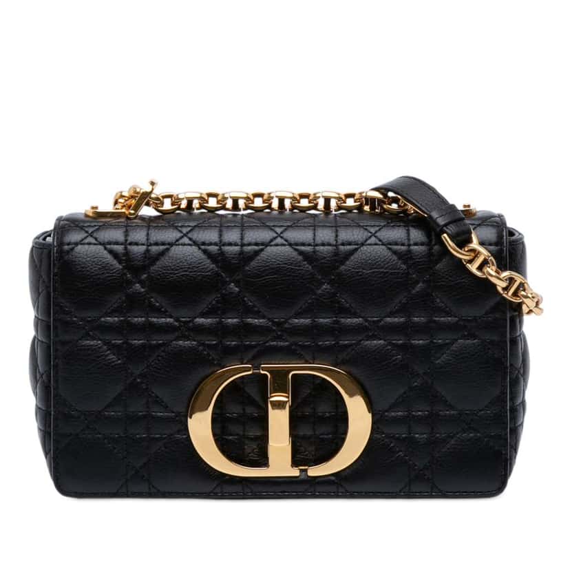 Dior Small Calfskin Cannage Caro Bag Black Leather Good condition - Front View
