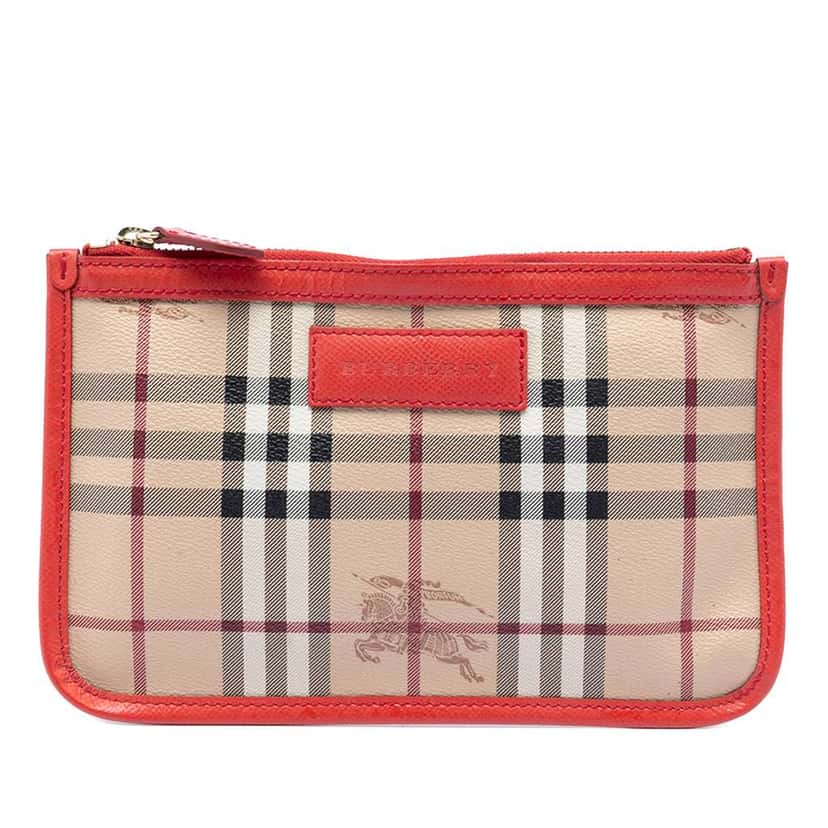 Burberry Haymarket Check Coated Canvas Pouch Brown Canvas Very good condition - Front View