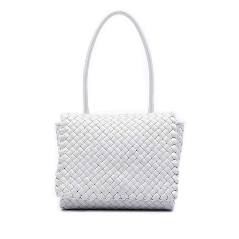 Bottega Veneta Nappa Intrecciato Patti Shoulder Bag White Leather Very good condition - Front View