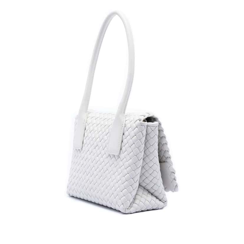 Bottega Veneta Nappa Intrecciato Patti Shoulder Bag White Leather Very good condition - Back View