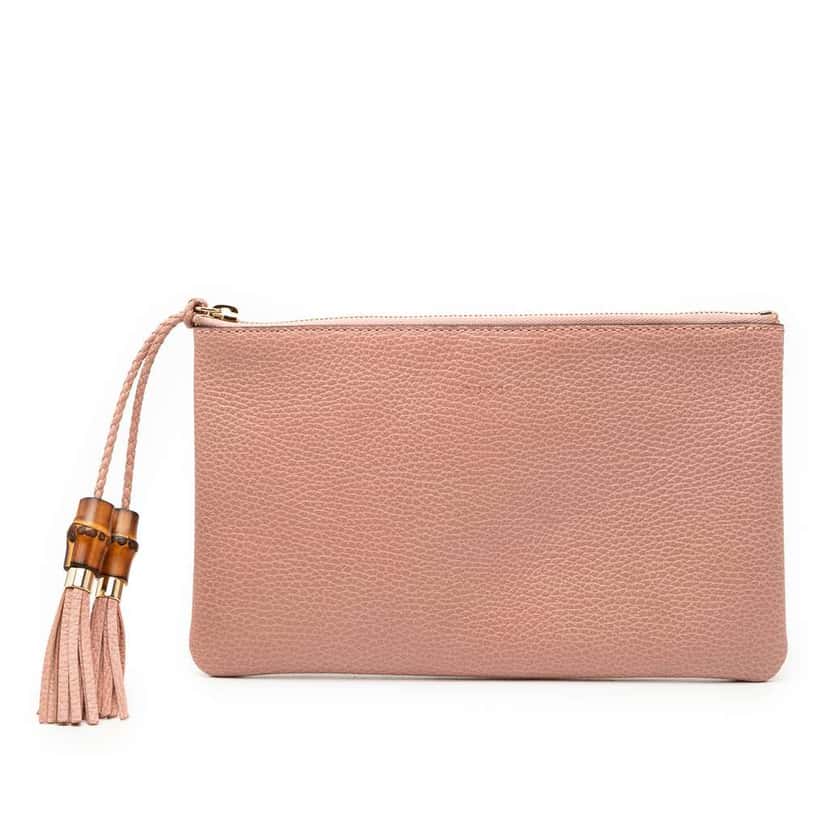 Gucci Calfskin Bamboo Clutch Pink Leather Very good condition - Front View
