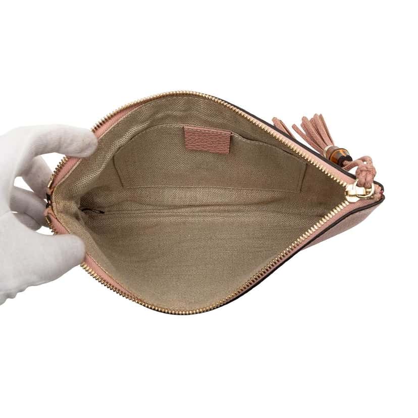Gucci Calfskin Bamboo Clutch Pink Leather Very good condition - Model View