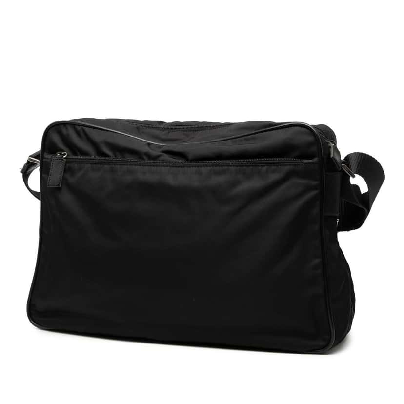 Prada Saffiano Trimmed Tessuto Double Zip Crossbody Black Very good condition - Back View