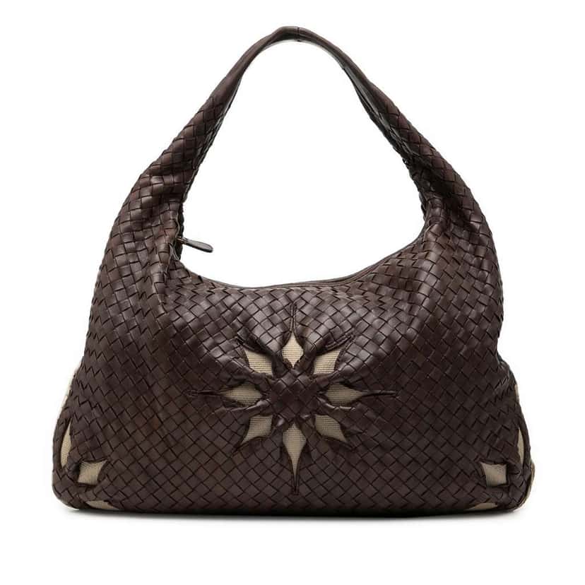 Bottega Veneta Large Nappa Intrecciato Floral Cutout Veneta Hobo Brown Leather Very good condition - Front View