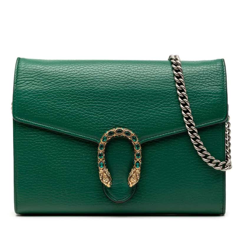 Gucci Leather Dionysus Wallet on Chain Green Leather Very good condition - Front View