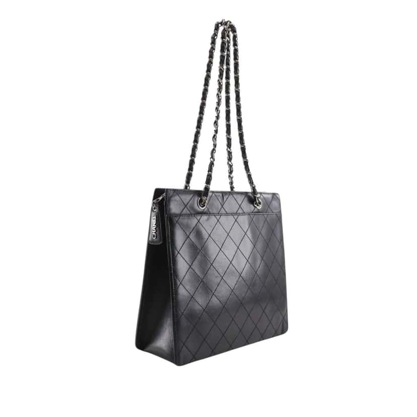 Chanel Quilted Caviar Chain Tote Black Leather Very good condition - Back View