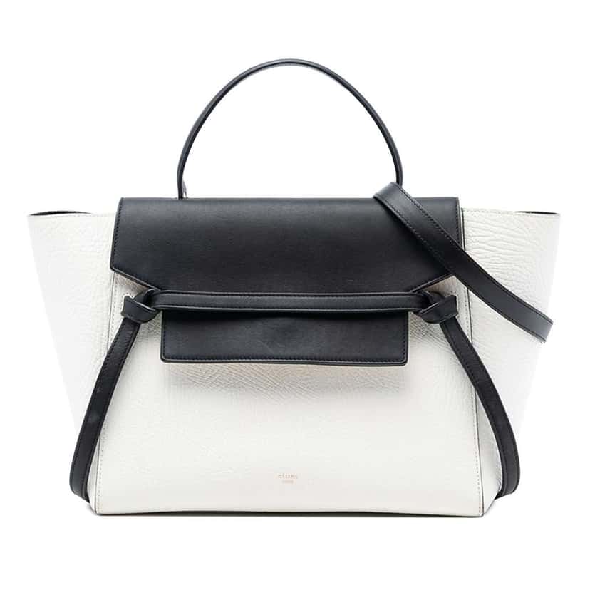 Celine Mini Bicolor Grained Calfskin Belt Bag White Leather Very good condition - Front View