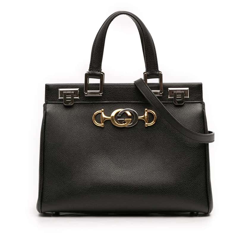 Gucci Small Grained Calfskin Zumi Top Handle Bag Black Leather Very good condition - Front View
