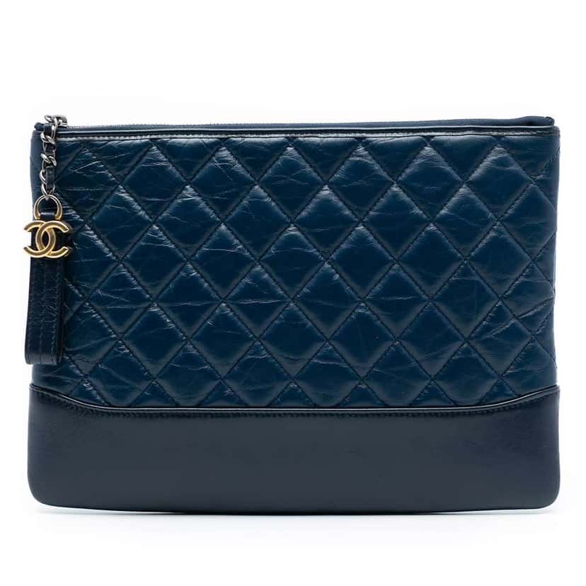 Chanel Medium Aged Calfskin Gabrielle O Case Clutch Blue Leather Very good condition - Front View
