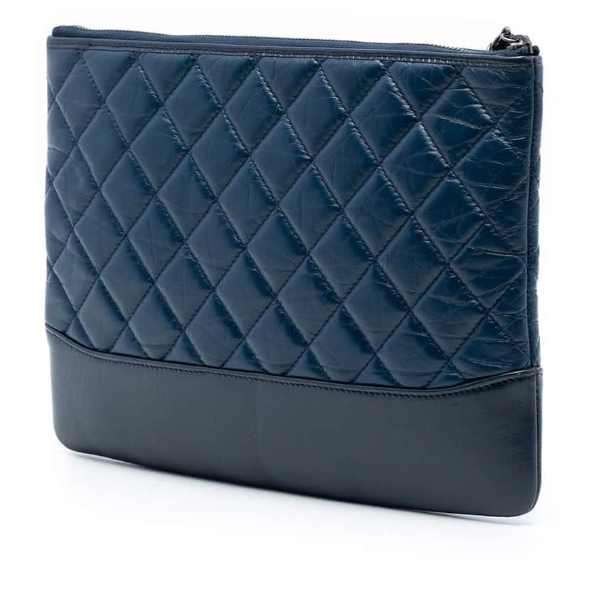 Chanel Medium Aged Calfskin Gabrielle O Case Clutch Blue Leather Very good condition - Back View