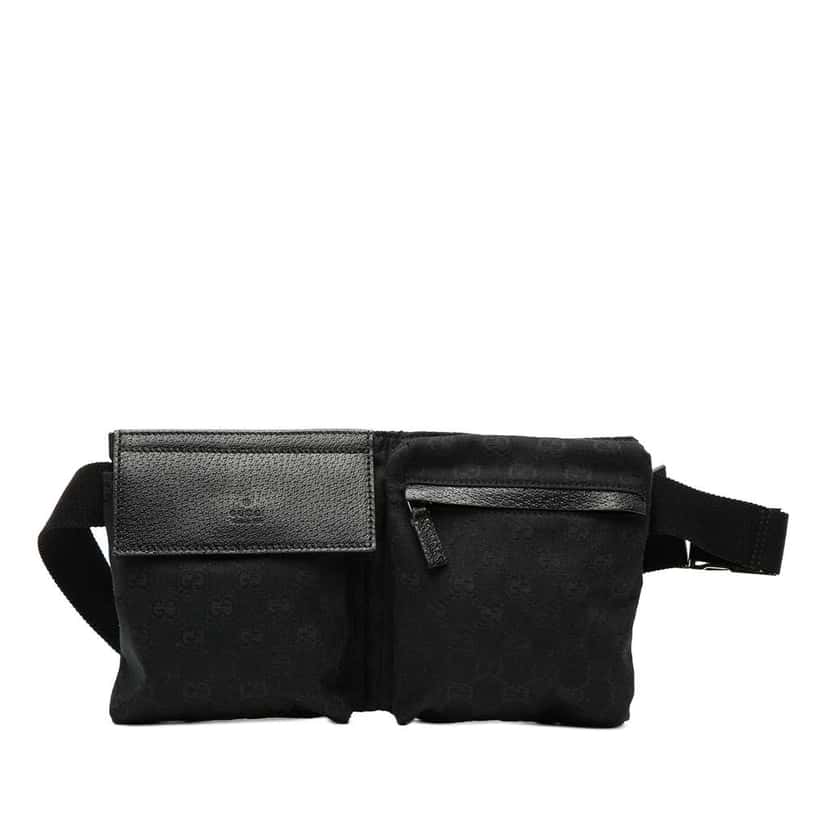 Gucci GG Canvas Double Pocket Belt Bag Black Canvas Very good condition - Front View