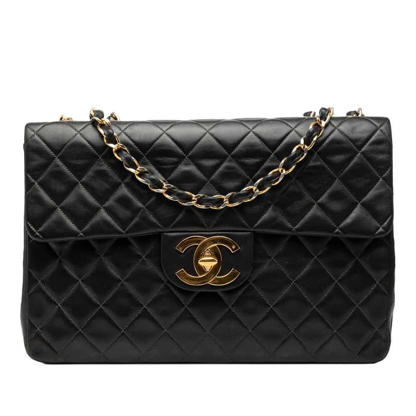 Chanel Maxi XL Classic Lambskin Single Flap Black Leather Good condition - Front View