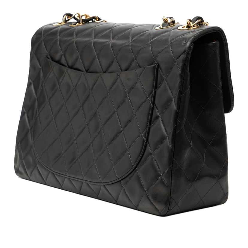 Chanel Maxi XL Classic Lambskin Single Flap Black Leather Good condition - Back View